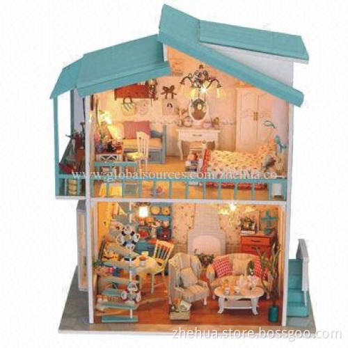 DIY wooden/doll house with light and simulation furniture